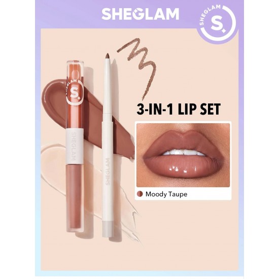 Sheglam Moody Taupe 3 in 1 lip gloss with lip liner for a charming look