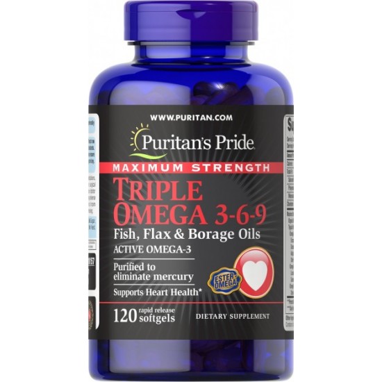 Maximum Strength Triple Omega 3-6-9 Fish, Flax & Borage Oils 120 softgels